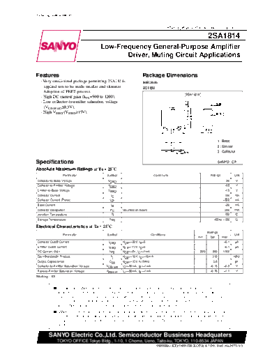 Sanyo 2sa1814  . Electronic Components Datasheets Active components Transistors Sanyo 2sa1814.pdf