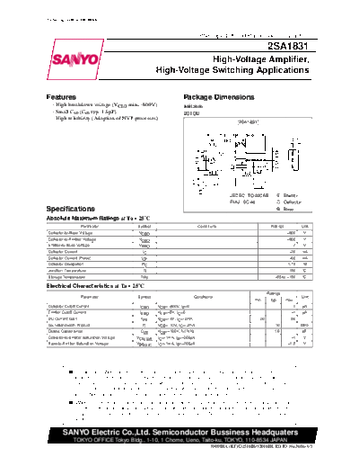 Sanyo 2sa1831  . Electronic Components Datasheets Active components Transistors Sanyo 2sa1831.pdf