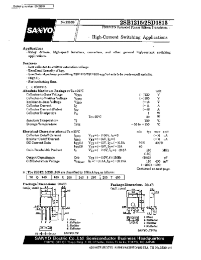 Sanyo 2sb1215  . Electronic Components Datasheets Active components Transistors Sanyo 2sb1215.pdf