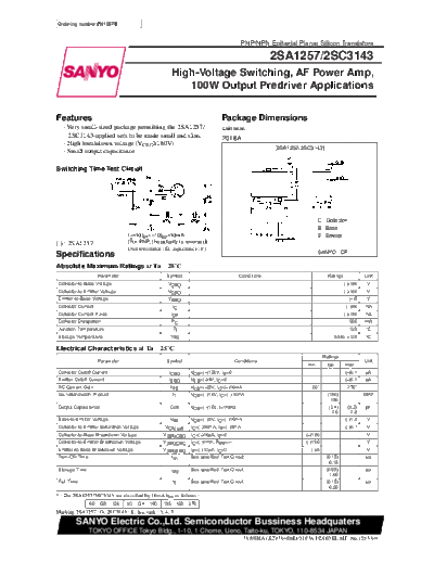 Sanyo 2sc3143  . Electronic Components Datasheets Active components Transistors Sanyo 2sc3143.pdf