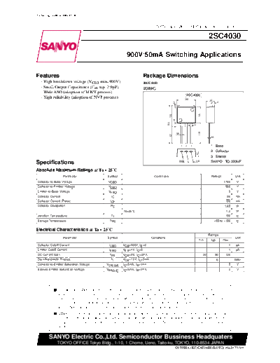 Sanyo 2sc4030  . Electronic Components Datasheets Active components Transistors Sanyo 2sc4030.pdf