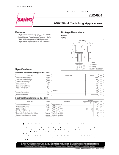 Sanyo 2sc4031  . Electronic Components Datasheets Active components Transistors Sanyo 2sc4031.pdf