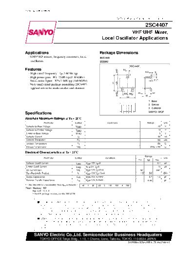 Sanyo 2sc4407  . Electronic Components Datasheets Active components Transistors Sanyo 2sc4407.pdf