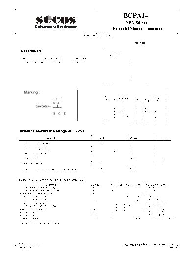 Secos bcpa14  . Electronic Components Datasheets Active components Transistors Secos bcpa14.pdf