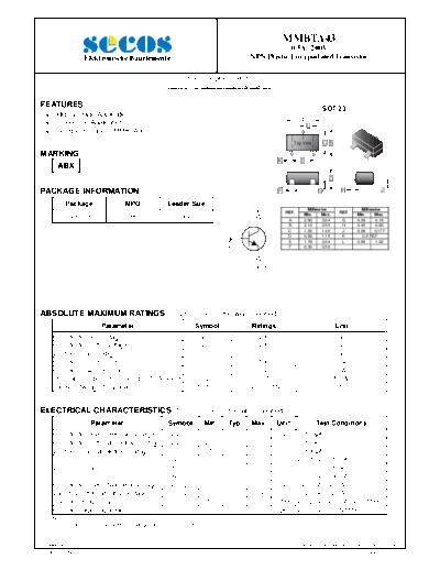 Secos mmbta43  . Electronic Components Datasheets Active components Transistors Secos mmbta43.pdf