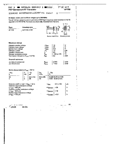 Siemens af106  . Electronic Components Datasheets Active components Transistors Siemens af106.pdf