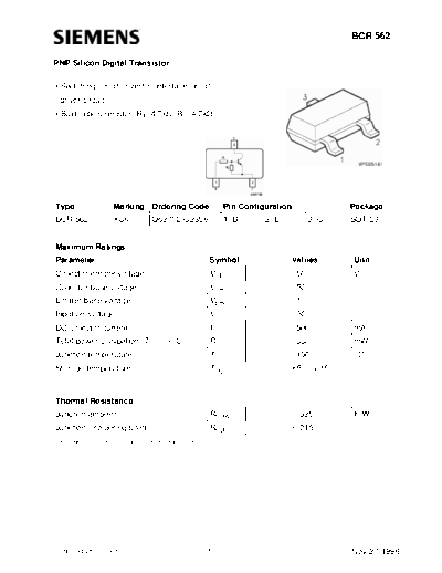 Siemens bcr562  . Electronic Components Datasheets Active components Transistors Siemens bcr562.pdf