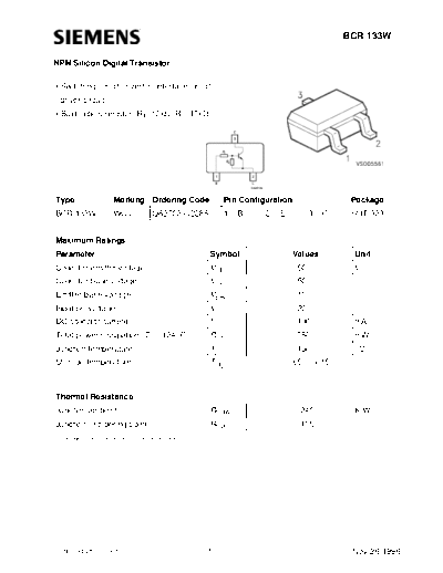 Siemens bcr133w  . Electronic Components Datasheets Active components Transistors Siemens bcr133w.pdf