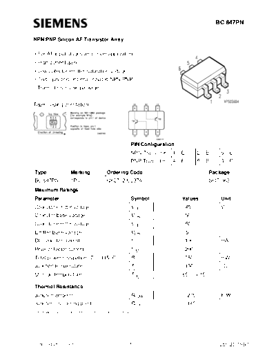 Siemens bc847pn  . Electronic Components Datasheets Active components Transistors Siemens bc847pn.pdf