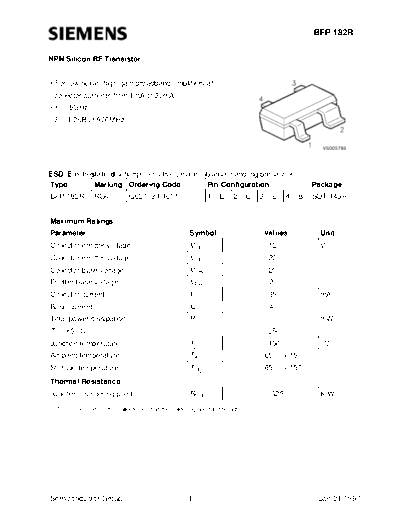 Siemens bfp182r  . Electronic Components Datasheets Active components Transistors Siemens bfp182r.pdf