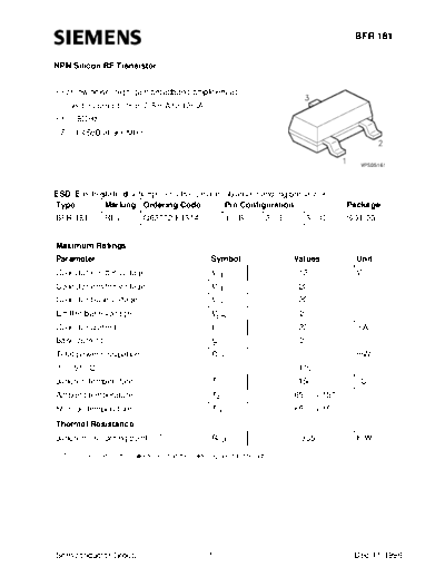 Siemens bfr181  . Electronic Components Datasheets Active components Transistors Siemens bfr181.pdf