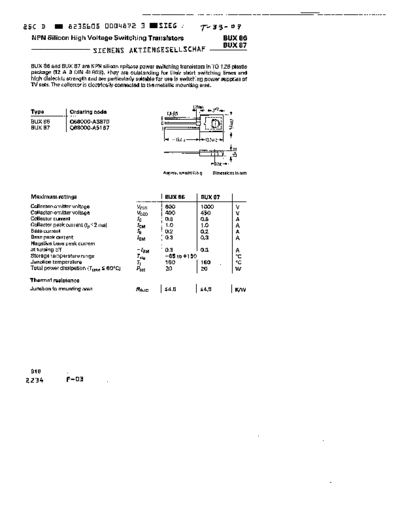 Siemens bux86 bux87  . Electronic Components Datasheets Active components Transistors Siemens bux86_bux87.pdf