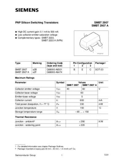 Siemens smbt2907  . Electronic Components Datasheets Active components Transistors Siemens smbt2907.pdf