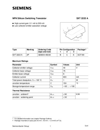Siemens sxt2222a  . Electronic Components Datasheets Active components Transistors Siemens sxt2222a.pdf