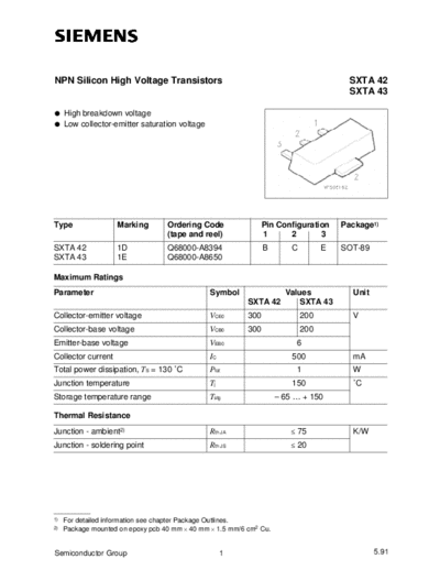 Siemens sxta42  . Electronic Components Datasheets Active components Transistors Siemens sxta42.pdf