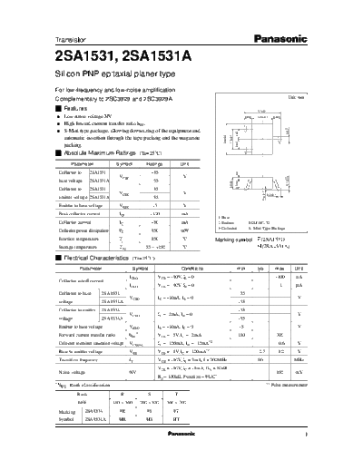 Panasonic 2sa1531  . Electronic Components Datasheets Active components Transistors Panasonic 2sa1531.pdf