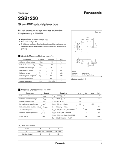Panasonic 2sb1220  . Electronic Components Datasheets Active components Transistors Panasonic 2sb1220.pdf