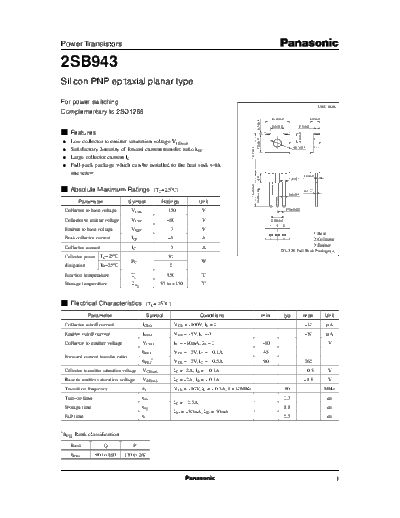 Panasonic 2sb943  . Electronic Components Datasheets Active components Transistors Panasonic 2sb943.pdf
