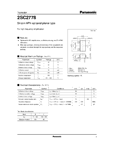 Panasonic 2sc2778  . Electronic Components Datasheets Active components Transistors Panasonic 2sc2778.pdf