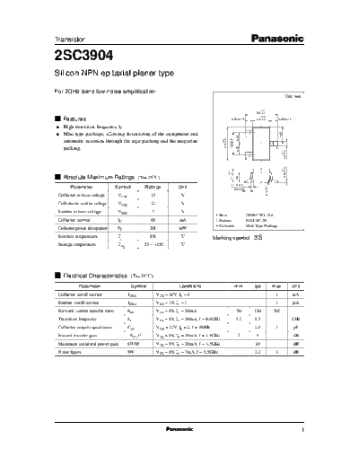 Panasonic 2sc3904  . Electronic Components Datasheets Active components Transistors Panasonic 2sc3904.pdf