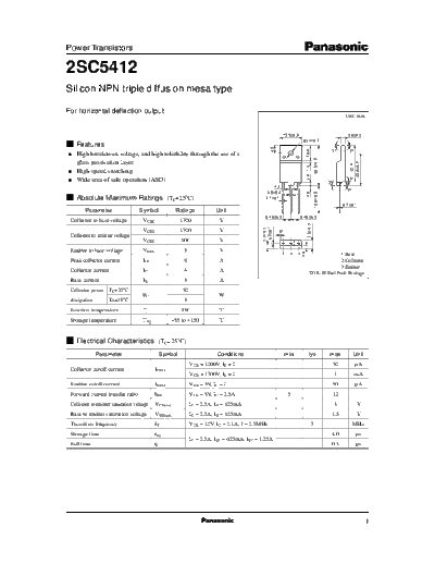 Panasonic 2sc5412  . Electronic Components Datasheets Active components Transistors Panasonic 2sc5412.pdf