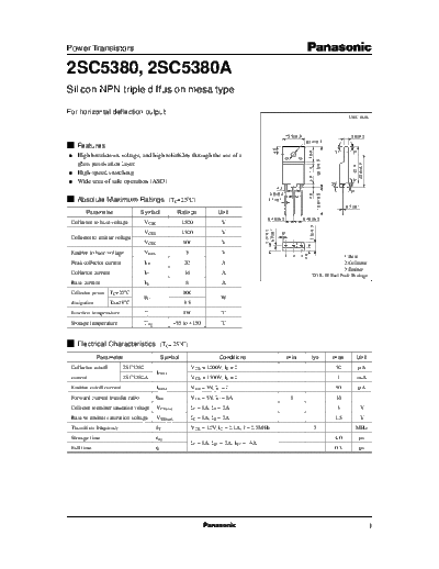 Panasonic 2sc5380  . Electronic Components Datasheets Active components Transistors Panasonic 2sc5380.pdf