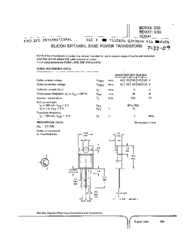 Philips bd933 bd935 bd937 bd939 bd941  . Electronic Components Datasheets Active components Transistors Philips bd933_bd935_bd937_bd939_bd941.pdf