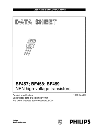 Philips bf457 bf458 bf459  . Electronic Components Datasheets Active components Transistors Philips bf457_bf458_bf459.pdf