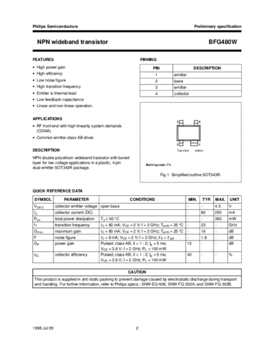 Philips bfg480w n 21  . Electronic Components Datasheets Active components Transistors Philips bfg480w_n_21.pdf