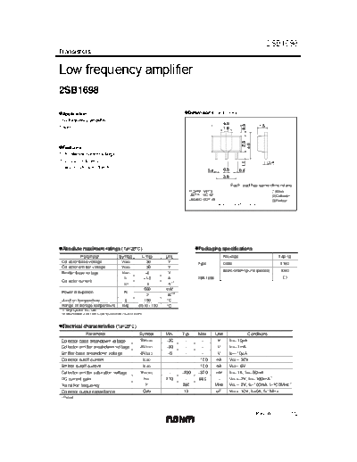 Rohm 2sb1698  . Electronic Components Datasheets Active components Transistors Rohm 2sb1698.pdf