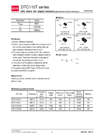 Rohm dtc115te  . Electronic Components Datasheets Active components Transistors Rohm dtc115te.pdf