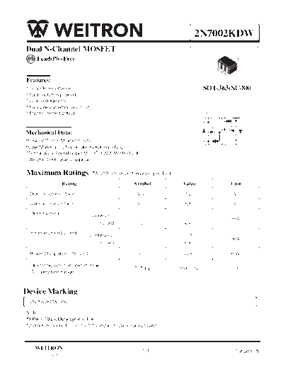 Wietron 2n7002kdw  . Electronic Components Datasheets Active components Transistors Wietron 2n7002kdw.pdf