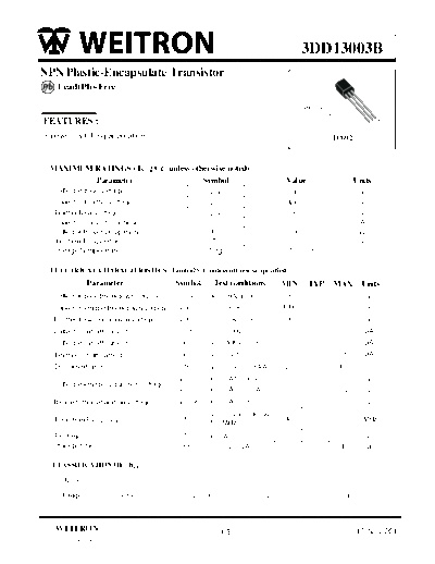 Wietron 3dd13003b  . Electronic Components Datasheets Active components Transistors Wietron 3dd13003b.pdf
