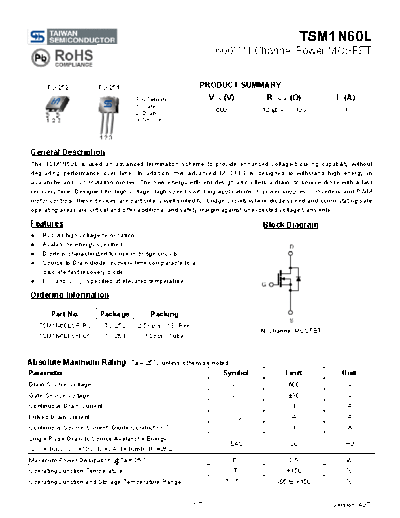 Taiwansemi tsm1n60l a07  . Electronic Components Datasheets Active components Transistors Taiwansemi tsm1n60l_a07.pdf