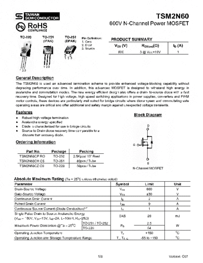 Taiwansemi tsm2n60 c07  . Electronic Components Datasheets Active components Transistors Taiwansemi tsm2n60_c07.pdf