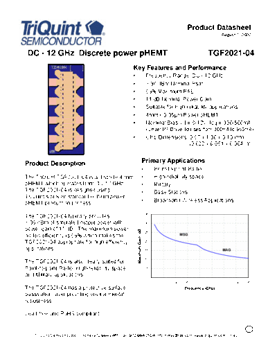 Triquint tgf2021-04  . Electronic Components Datasheets Active components Transistors Triquint tgf2021-04.pdf