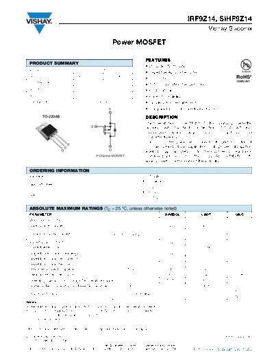 Vishay irf9z14 sihf9z14  . Electronic Components Datasheets Active components Transistors Vishay irf9z14_sihf9z14.pdf