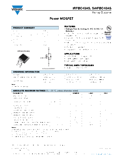 Vishay irfbc40as sihfbc40as  . Electronic Components Datasheets Active components Transistors Vishay irfbc40as_sihfbc40as.pdf