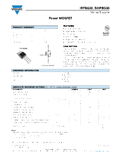 Vishay irfbg30 sihfbg30  . Electronic Components Datasheets Active components Transistors Vishay irfbg30_sihfbg30.pdf