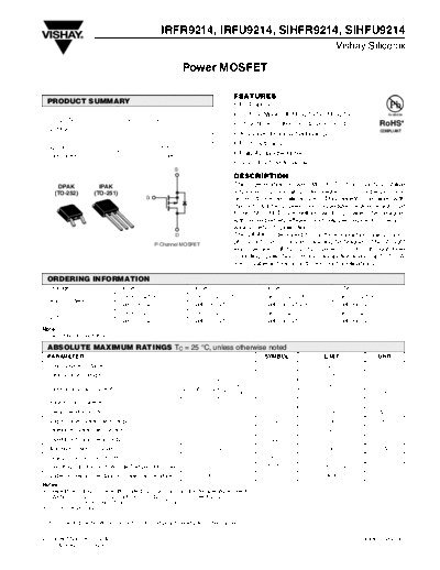 Vishay irfr9214 irfu9214 sihfr9214 sihfu9214  . Electronic Components Datasheets Active components Transistors Vishay irfr9214_irfu9214_sihfr9214_sihfu9214.pdf