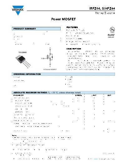 Vishay irfz44 sihfz44  . Electronic Components Datasheets Active components Transistors Vishay irfz44_sihfz44.pdf