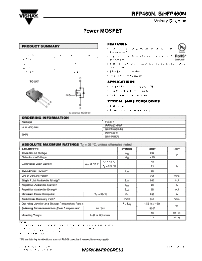 Vishay irfp460n sihfp460n  . Electronic Components Datasheets Active components Transistors Vishay irfp460n_sihfp460n.pdf