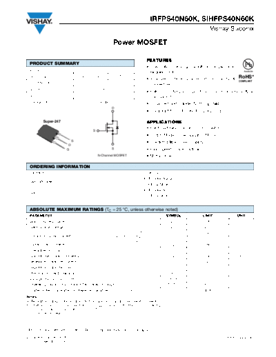 Vishay irfps40n60k sihfps40n60k  . Electronic Components Datasheets Active components Transistors Vishay irfps40n60k_sihfps40n60k.pdf