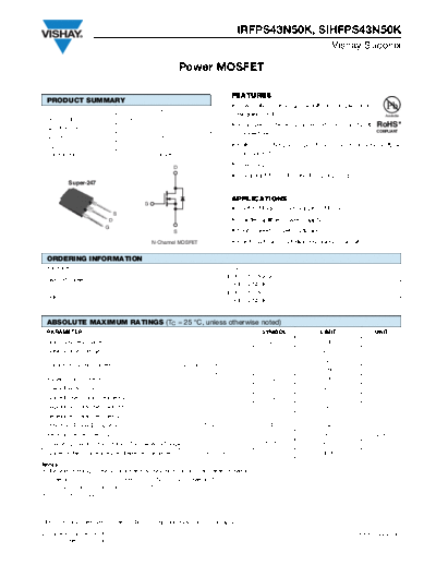 Vishay irfps43n50k sihfps43n50k  . Electronic Components Datasheets Active components Transistors Vishay irfps43n50k_sihfps43n50k.pdf