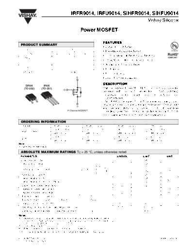 Vishay irfr9014 irfu9014 sihfr9014 sihfu9014  . Electronic Components Datasheets Active components Transistors Vishay irfr9014_irfu9014_sihfr9014_sihfu9014.pdf