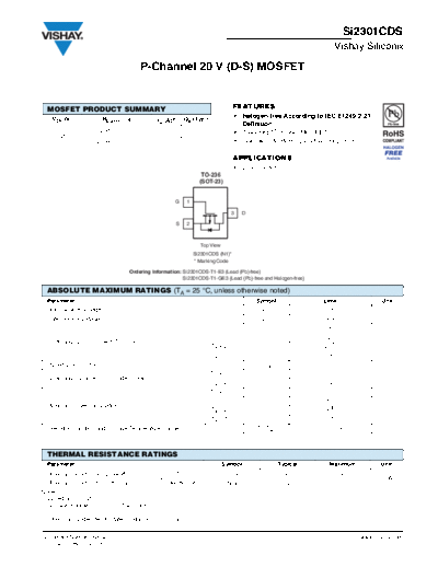 Vishay si2301cd  . Electronic Components Datasheets Active components Transistors Vishay si2301cd.pdf