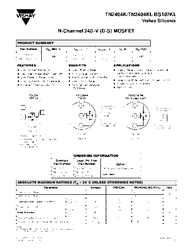 Vishay tn2404k tn2404kl bs107kl 2  . Electronic Components Datasheets Active components Transistors Vishay tn2404k_tn2404kl_bs107kl_2.pdf