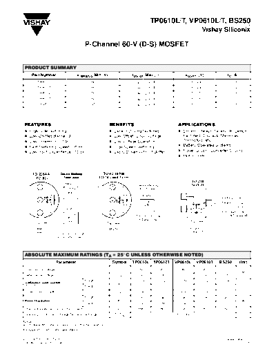 Vishay tp0610l tp0610t vp0610l vp0610t bs250  . Electronic Components Datasheets Active components Transistors Vishay tp0610l_tp0610t_vp0610l_vp0610t_bs250.pdf