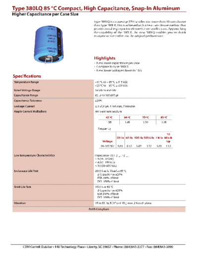 CDE [Cornell-Dubilier] CDE [snap-in] 380LQ Series  . Electronic Components Datasheets Passive components capacitors CDE [Cornell-Dubilier] CDE [snap-in] 380LQ Series.pdf