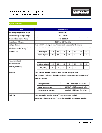 Cinetech [radial thru-hole] LL Series  . Electronic Components Datasheets Passive components capacitors Cinetech Cinetech [radial thru-hole] LL Series.pdf